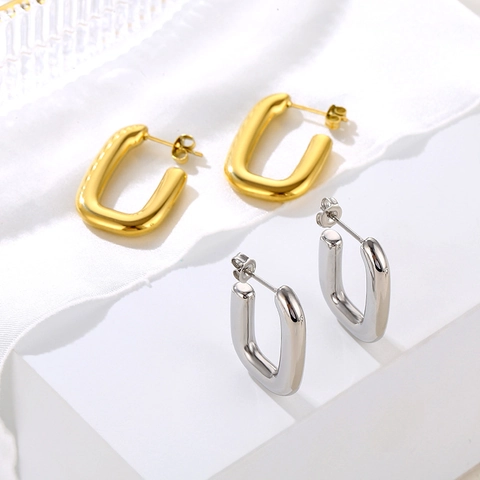 Orecchini a Cerchio a Forma di U in Acciaio Inossidabile Minimalista per Donna Moda Geometrica Orecchini a Bottone Gioielli