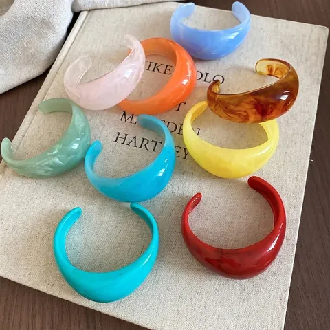 Brazalete Ancho Resina Acrílico Patrón Mármol Remolino Forma De C Abierta Joyería Moda Para Mujer