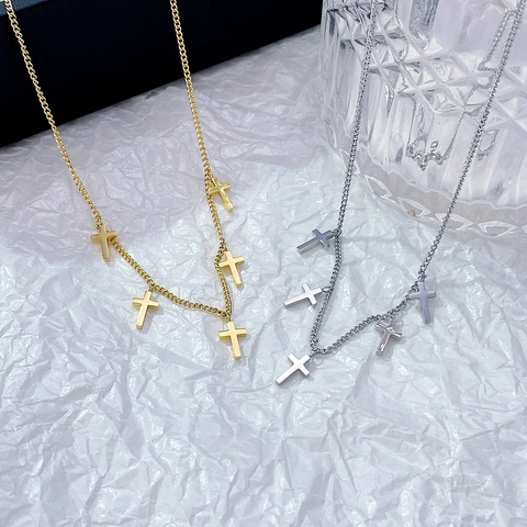 Stainless Steel Cross Pendant Necklace Multiple Crosses Minimalist Hip Hop Clavicle Chain Fashion Jewelry For Women Men