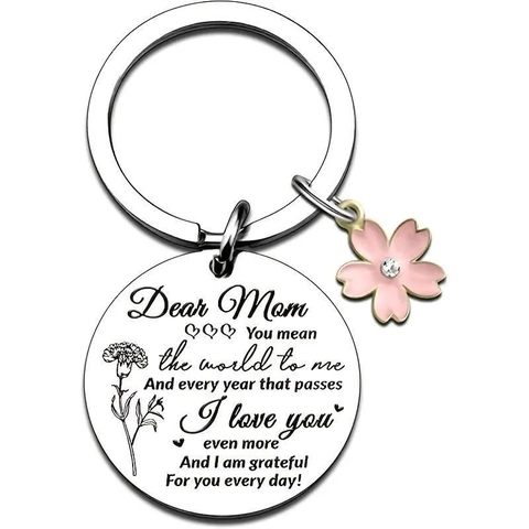 Portachiavi In Acciaio Inossidabile E Lega Di Zinco Targhetta Incisa Ciondolo Fiore Smalto Rosa Regalo Festa Della Mamma Natale Per Mamma