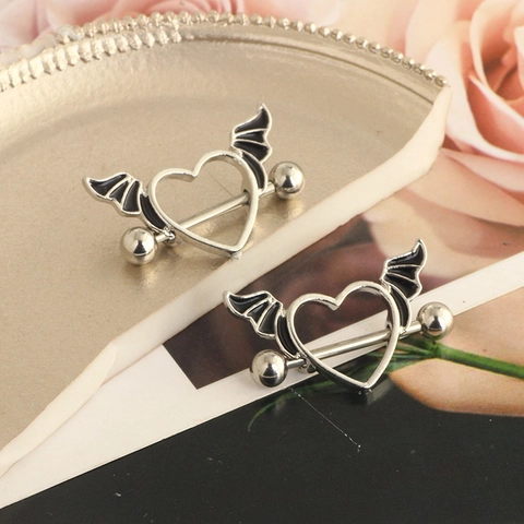 Anillos De Pezón Joyas De Piercing Acero Inoxidable Corazón Alas De Ángel Barbell Estilo Gótico Punk Para Mujeres Novedad