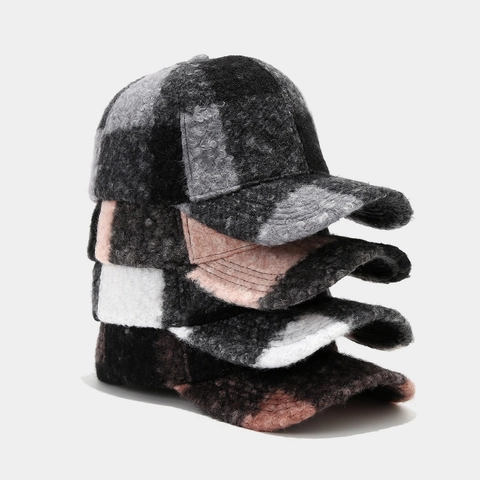 Gorra De Béisbol De Sherpa A Cuadros Cálida Gruesa Lana De Cordero Visera Invierno Cortavientos Vintage Bloque De Color Ajustable