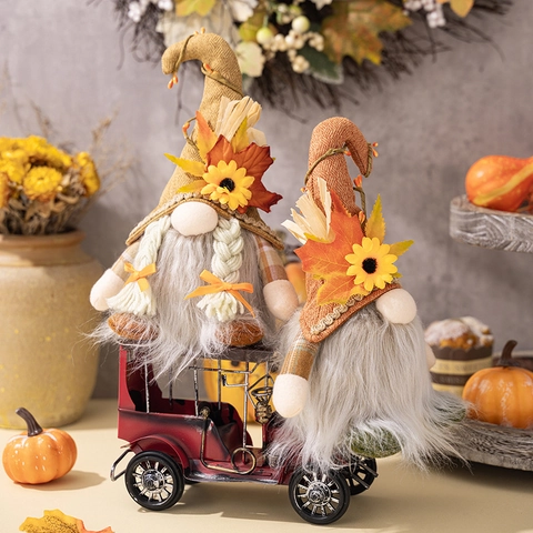 Thanksgiving Harvest Gnome Glowing Plush Doll With Sunflower Maple Leaf Decoration Autumn Festival Gnome Desktop Ornament