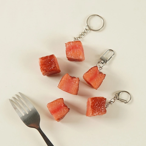 Realistic Beef Brisket Simulation Food Keychain PVC Artificial Meat Cube Creative Foodie Bag Charm Prop Ornament