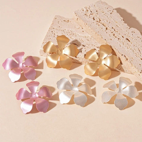 Large Matte Flower Stud Earrings With 925 Sterling Silver Earring Post Metallic Vintage Statement Jewelry For Women
