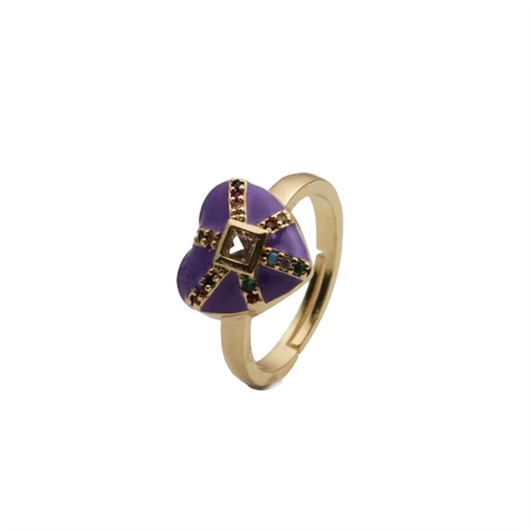 Heart Enamel Open Ring Copper Gold Plated With Colorful Zircon Micro Paved Trendy Fashion Adjustable Jewelry For Women
