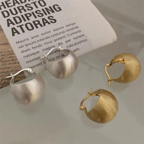 Orecchini A Cerchio A Sfera In Metallo Spazzolato Opaco Rame Stile Geometrico Minimalista Con Perno In Argento Sterling 925