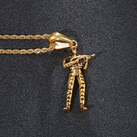Colgante De Figura De Soldado Acero Inoxidable Chapado En Oro Militar Tiro Diseño Táctico Estilo Hip Hop Punk Para Hombres Novedad