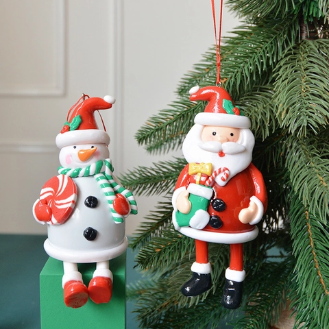 Ornamento Sospeso Di Natale In Pasta Polimerica Con Figurine Di Babbo Natale E Pupazzo Di Neve Per Albero E Decorazione Della Casa