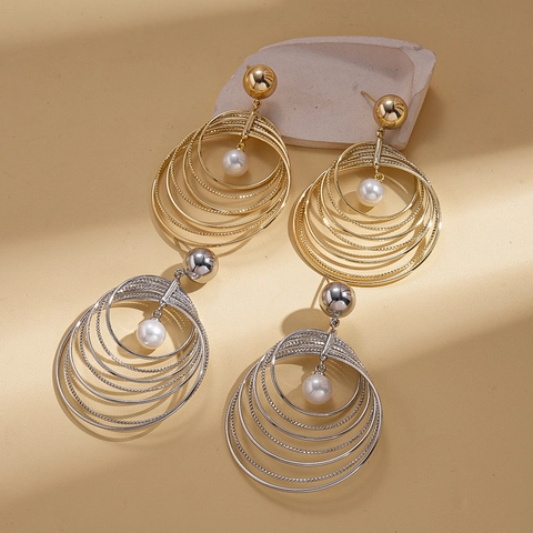 Geometrische Gelaagde Creolen Mit Künstliche Perlenimitat Und 925er Sterling Silber Ohrstecker Kupfer Schmuck Für Damen