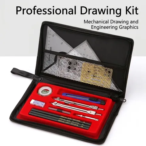 Professional Mechanical Drafting Drawing Tools With Metal Compass Plastic Ruler Protractor Graphite Pencils Eraser Storage Bag For Architecture Student Engineering