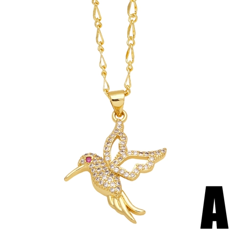 Collar Con Colgante de Pájaro de Circonia y Cobre Bañado en Oro de Lujo Para Mujer Diseño de Animales Colibrí Loro Joyería de Moda