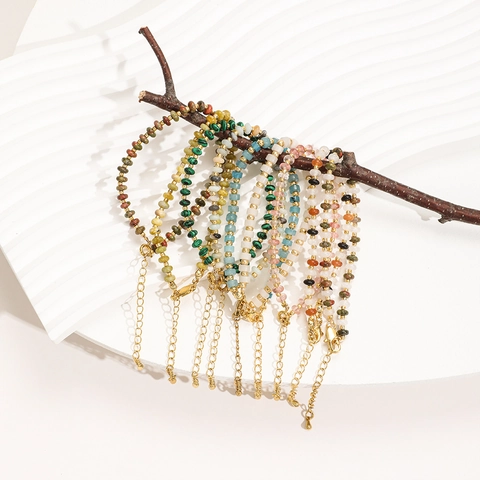 Natural Stone Beaded Bracelet Bohemian Style With Adjustable Extension Chain Alloy Beads Elegant Jewelry For Women
