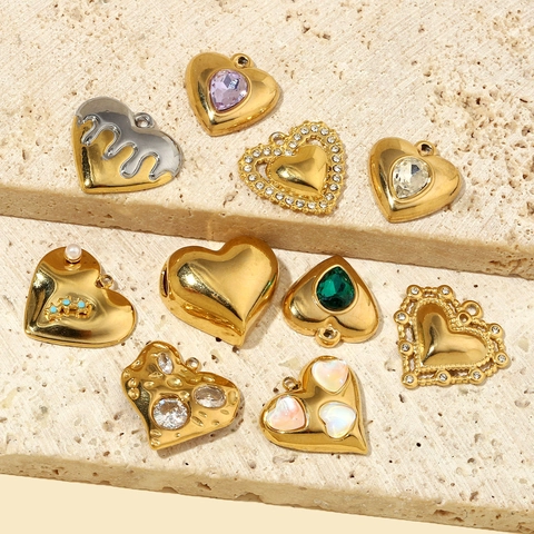 Ciondolo Cuore Acciaio Inossidabile Zircone Strass Perla Artificial ABS DIY Accessorio Gioielli Collana Stile Vintage Francese Donne
