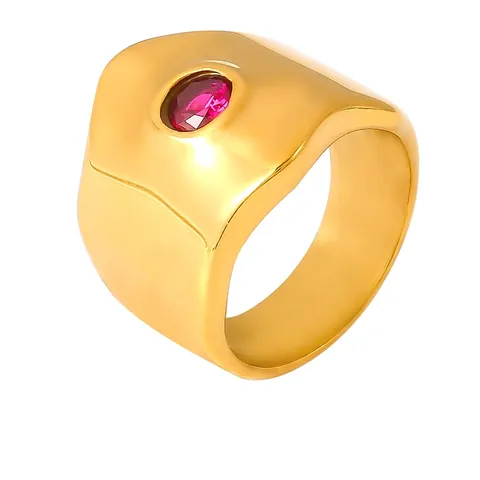 Unregelmäßiger Wellen Edelstahl Offener Ring Für Damen Mit Roter Zirkonia Gold Silber Geometrisches Band Modeschmuck Geschenk