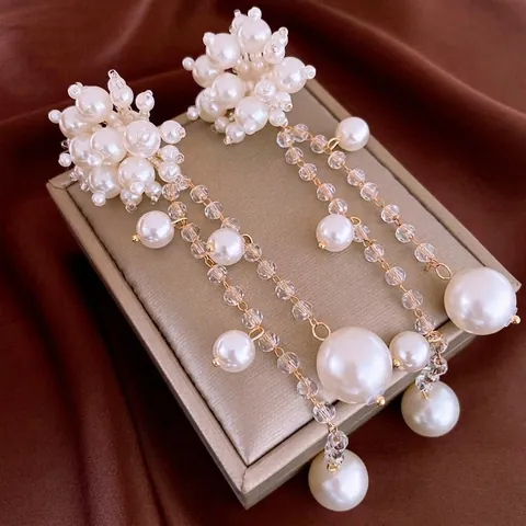 Orecchini Pendenti Con Fiori Künstliche Perle Nappa Con Perno In Argento 925 Cristallo Gioielli Vintage Eleganti Donna