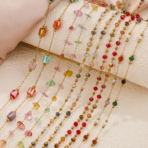 Perlenkette Edelstahl Bunte Kristall Glasperlen Handgefertigte DIY Schmuckherstellung Zubehör Armband Halskette Fundstücke