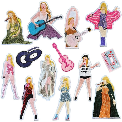 Embroidered Patches Iron On Singer Figures Guitar Music Motifs Decorative Applique For Clothes Bag