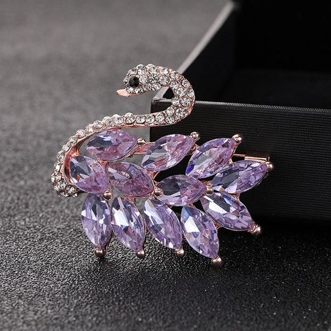 Elegant Swan Brooch For Women Alloy Faux Crystal Rhinestone Inlaid Pin For Suit Dress Wedding Banquet Jewelry Gift
