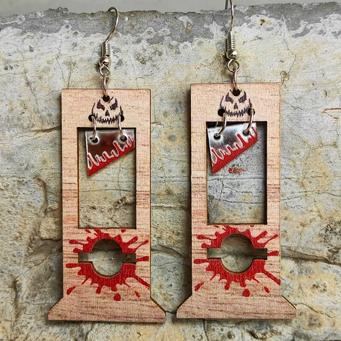 Halloween Dangle Earrings Wooden Guillotine Spooky Blood Splatter Gothic Horror Party Jewelry For Women