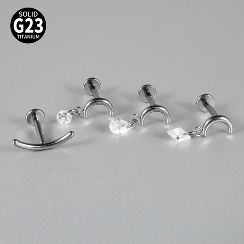 Τιτάνιο G23 Lip Ring Μενταγιόν Καρδιά Φεγγάρι Εσωτερικό Σπείρωμα Labret Stud Ζιρκόνια Χρυσό Ασημί Κοσμήματα Piercing