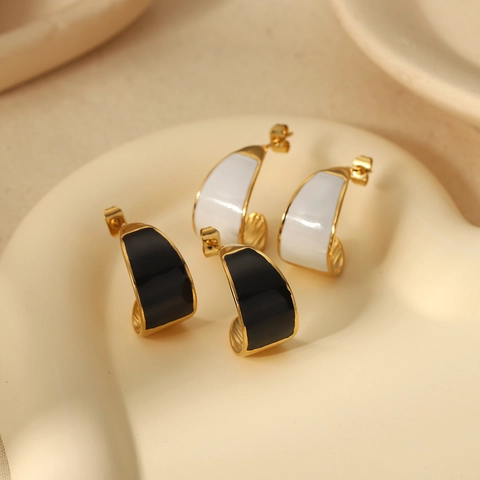 Minimalistische C-Förmige Edelstahl Ohrringe 18K Vergoldet Geometrische Emaille Tropföl Hoop Stil Schmuck Für Frauen