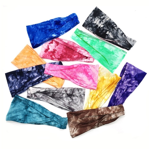 Tie Dye Headbands For Women Men Elastic Fabric Wide Sweat Wicking Hairbands For Yoga Fitness Sports Running Boho Style