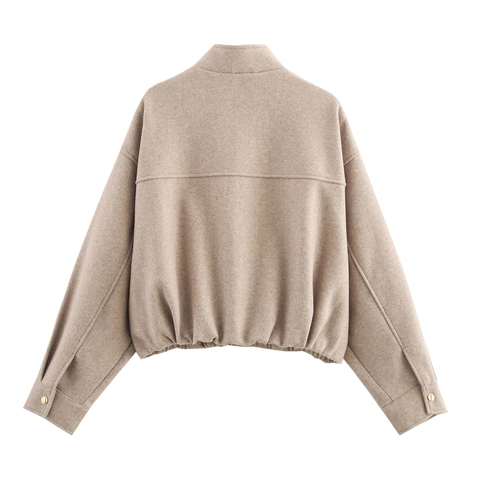 Giacca Bomber Da Donna Misto Lana Collo Alto Cerniera Casual Ampia Corta Cappotto Pilota Autunno Inverno Capispalla