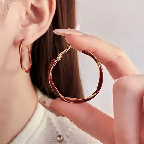 French Retro Twisted Round Hoop Earrings Alloy Enamel Decoration With Silver Earring Post Fashion Jewelry For Women