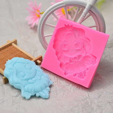 Siliconen Mal Schattig Meisje Met Kroon Voor Fondant Taart Decoratie Handgemaakte Zeep En Kaars DIY Gereedschap