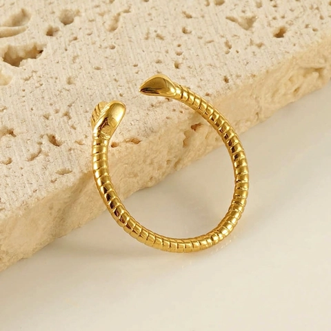 Snake Shaped Ring Stainless Steel 18K Gold Plated Adjustable Opening Fashion Retro Punk Elegant Jewelry For Women