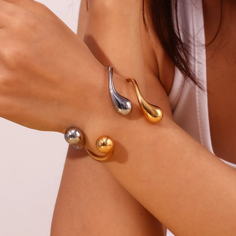 Brazalete Abierto Gota De Agua Acero Inoxidable Galvánico Al Vacío Minimalista Geométrico Hipoalergénico Impermeable Joya