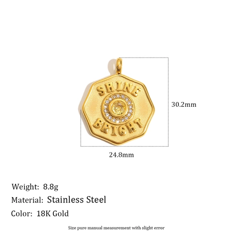 Stainless Steel 18K Gold Plated Pendants Pink Zircon Queen Coin Star Octagon DIY Jewelry Making Accessories For Women