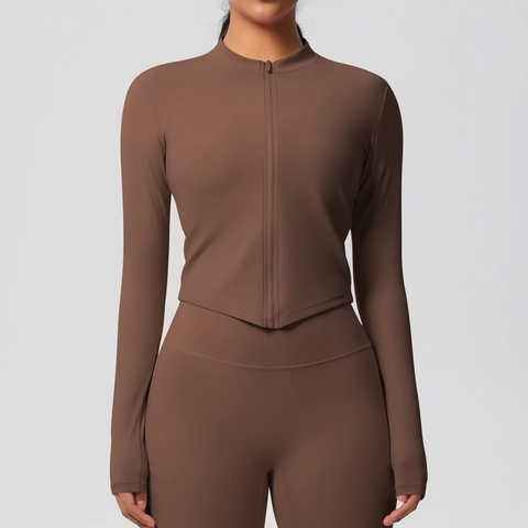 Conjuntos De Yoga Para Mujer Chaqueta Con Cremallera Y Leggings Nylon Spandex Secado Rápido Cuello Alto Fitness Ropa Deportiva