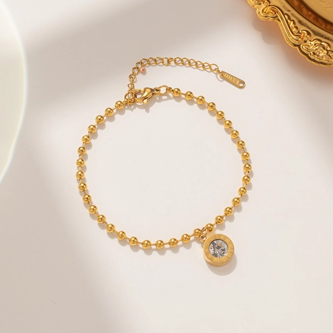 Titaniumstaal Armband Met Romeinse Cijfers Hanger Voor Dames Goud Roségoud Verguld Strass Verstelbare Sieraden Cadeau