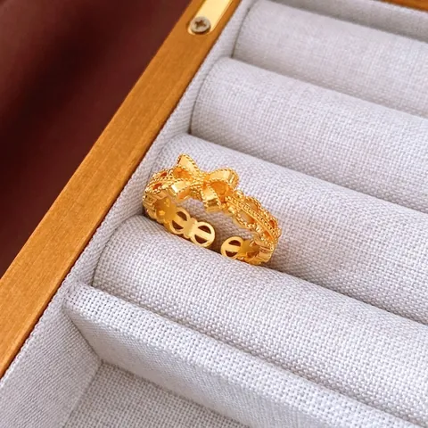 Bague Ouverte Fleur Vintage Cuivre Plaqué Or Avec Zircon Bijoux Rétro Réglables Pour Femmes Style Français Luxe