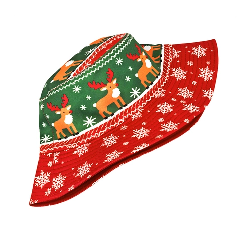 Kerst Vissershoed Polyester Rendier Sneeuwvlok Print Vakantie Feest Buiten Zonnehoed Retro Stijl Dames Heren