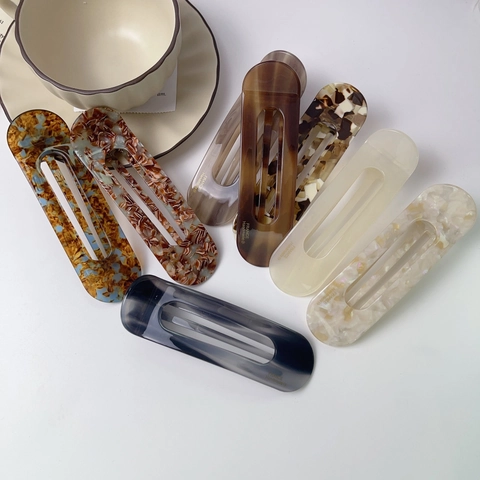 Fermagli Per Capelli In Acetato Fatti A Mano Per Donna Vintage Marmo Tartarugato Cavo Geometrico Barretta Clip Laterale