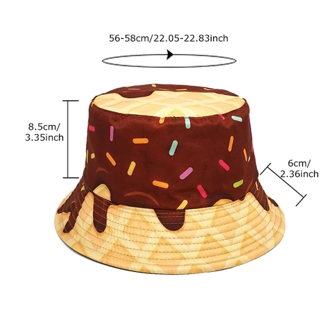 Reversible Bucket Hat Polyester Creative Donut Waffle Print Double Sided Sun Protection Outdoor Travel Fisherman Hat Novelty