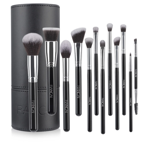 Professionelle Make-Up-Pinsel Synthetikfaser Holz Mit PU Aufbewahrungstasche Weiche Schwarz Silber Tragbare Werkzeuge
