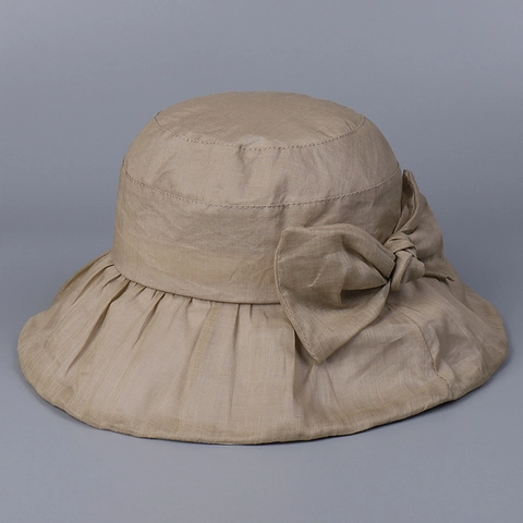 Cappello Da Pescatore Elegante In Ramiè Da Donna Tesa Larga Protezione Solare Traspirante Pieghevole Con Fiocco Grande