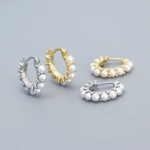 Artificial Pearl Hoop Earrings 925 Sterling Silver Minimalist Elegant Korean Style Circle Ear Jewelry For Women Everyday Wear