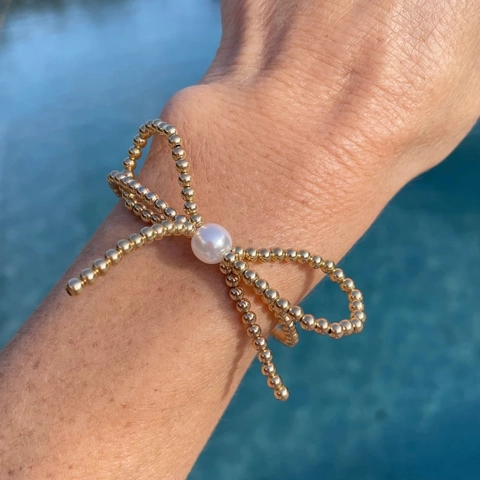 Bracelet Nœud Papillon en Perles de Métal Doré Minimaliste Vintage Avec Perle Artificielle Bijoux Femme pour Fête Mariage