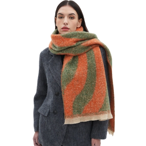 Thick Warm Winter Scarf Wave Stripe Jacquard Shawl With Tassel Fringe Soft Polyester For Women