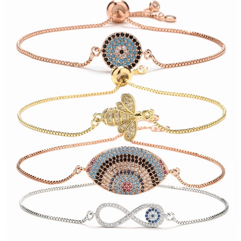 Βραχιόλι Evil Eye Μέλισσα Άπειρο Για Γυναίκες Χαλκός Micro Pave Ζιργκόν Ρυθμιζόμενη Αλυσίδα Κουτί Κόσμημα Δώρο