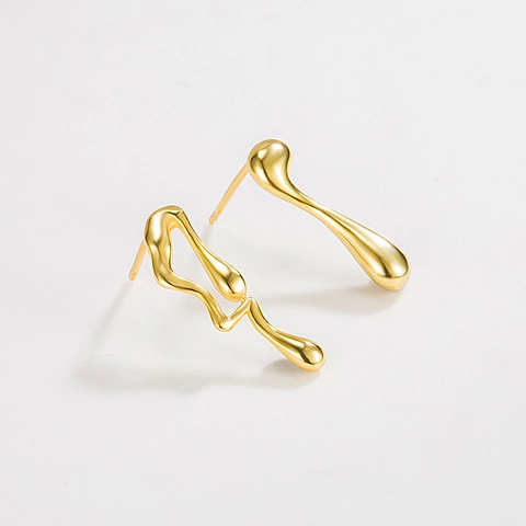 Orecchini Stile Metallo Liquido Asimmetrici Argento Sterling 925 Irregolari Geometrici Minimalisti Tendenza Per Donna