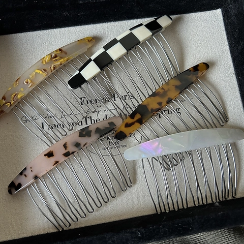 Acetaat Haarkam Met Metalen Tanden Schildpadpatroon Schaakbordpatroon Haarstyling Tool Voor Dames