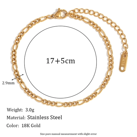 Bracelet Minimaliste en Acier Inoxydable Plaqué Or 18K pour Femmes Chaîne Figaro Trombone Serpent Corde Boîte Perle Bijoux Cadeau Réglable