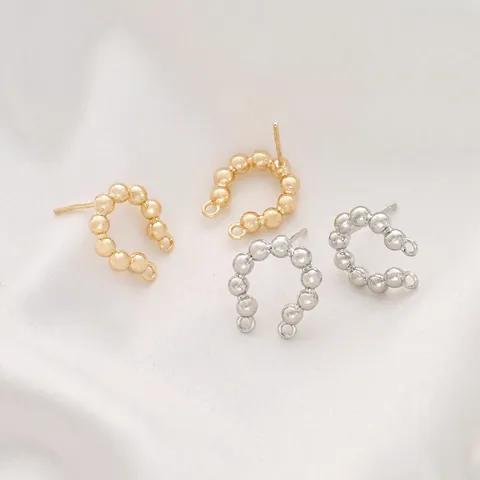Pendientes De Botón C Con Perlas Y Doble Lazo Poste De Plata 925 Cobre Bañado En Oro 14K Para Creación De Joyas