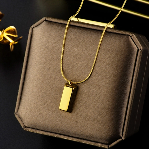 Collier Pendentif Lingot D'or Acier Titane Chaîne Serpent Minimaliste Géométrique Bijoux Pour Femmes